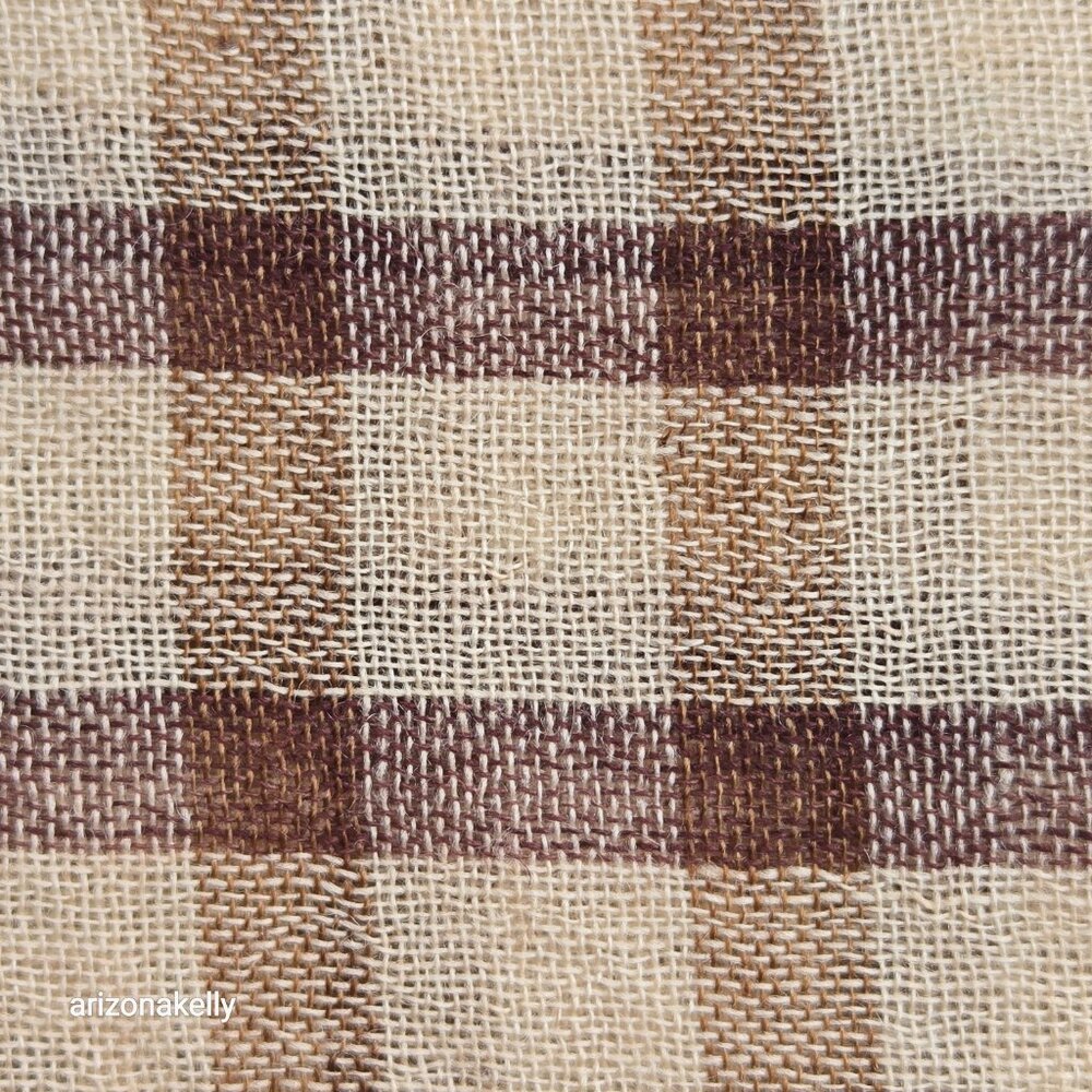 NWOT 100% Merino Wool Woven Tan Plaid Scarf Wrap Lightweight Variously - Picture 8 of 10